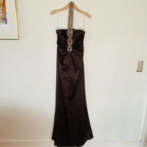 Masquerade size 9/10 brown halter top dress with beads